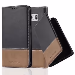 Coque pour Samsung Galaxy S6 EDGE Housse en NOIR BRUN Etui Cover Protection fermeture magnétique fonction de support