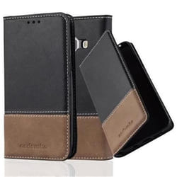 Cadorabo Coque Samsung Galaxy J1 2015 (5) NOIR BRUN SIMILI-(CUIR/DAIM) Housse Etui Case Cover Magnétique supporte Stand fente carte