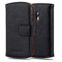 Coque - CADORABO - Samsung Galaxy S3 MINI - Simili-cuir - Noir de Jais - Étui avec Stand et Rabat Magnétique