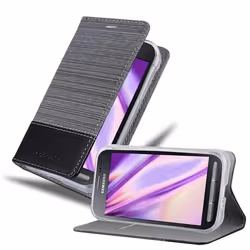 Cadorabo Coque Samsung Galaxy XCover 3 GRIS NOIR TISSUE-SIMILICUIR Housse Etui Case Cover Magnétique supporte Stand et fente  ...