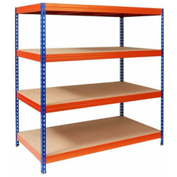 Rayonnage Étagère charge lourde, Tôle d'acier, 4 Étages Bleu-orange, Charge Max : 1200 kg, 200 x 150 x 80 cm