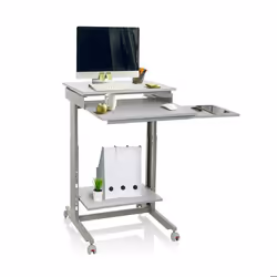 Bureau assis-debout - hjh OFFICE - WORKSTATION - Gris - Panneau de particules mélaminé structure en acier peinte en époxy