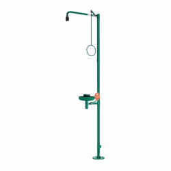 Douche corporelle d’urgence combinée à une douche oculaire et un bac de récupération · Robuste et auto-vidangeable · Avec rev ...