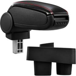 [pro.tec] Accoudoir central pour Škoda Roomster / Škoda Fabia II - avec compartiment - rembourré - cuir-synthétique - noir avec des coutures rouges