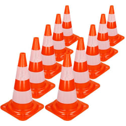 Ecd Germany - 10x Cônes Signalisation Pylône, 47cm, pvc solide, Orange/Blanc, Triangle de Circulation, Marqueur Attention Sécurité, avec 2 Bandes