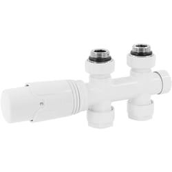 Ecd Germany - Set de Raccordement Thermostatique Blanc Multiblock Forme de Passage avec Tête Thermostatique pour Radiateur Salle Bain, Raccord