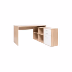 LONDON Bureau d'angle en panneaux de particules décor chene sonoma et blanc brillant - style et design classique - 2 tiroirs, ...