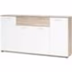 JACKY Buffet bas classique blanc et décor chêne mat - L 160 cm