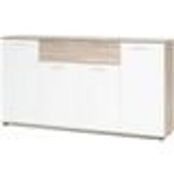 JACKY Buffet bas classique blanc et décor chêne mat - L 160 cm