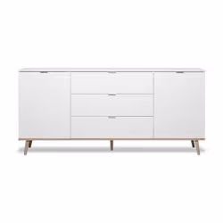 GÖTEBORG Buffet bas - Structure en panneaux de particules mélaminés blanc et décor chene sonoma - Style et design scandinave  ...