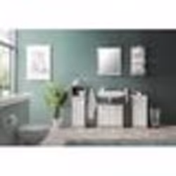 Salle de bain complète - Blanc et gris béton - 1 meuble sous lavabo + 1 étagère + 2 rangements bas - MADEIRA