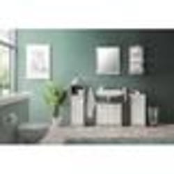 Salle de bain complète - Blanc et gris béton - 1 meuble sous lavabo + 1 étagère + 2 rangements bas - MADEIRA