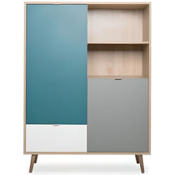Buffet haut - Chêne Sonoma blanc gris et bleu - Style scandinave - CUBA - L 103 x P 40 x H 139  cm