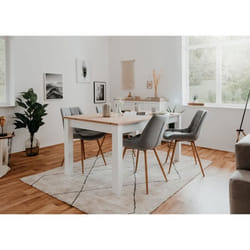 Table à manger extensible BERGEN - Décor chêne artisan et blanc - Rallonge 55 cm - Jusquà 12 personnes - L 160-215 x P 90 x H 75 cm