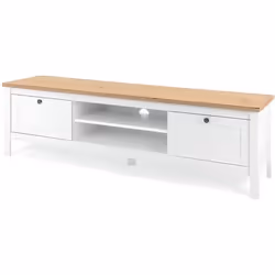BERGEN Meuble TV 2 tiroirs - Decor chene artisan et blanc - L 160 x P 45 x H 40 cm