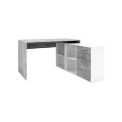 Bureau d'angle London - Panneaux de particules - Décor béton structuré, blanc - 136 x 75 x 139 cm