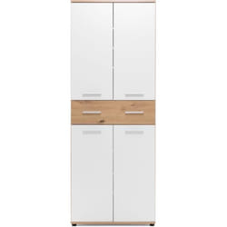 Armoire à chaussures - Décor Chêne Artisan et blanc - L70 x P35 x H185 cm - 6 Étagères - 1 Tiroir - Capacité 24 Paires