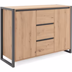 Buffet 2 portes 3 tiroirs - Decor chene artisan / Anthracite - DENVER - L 120 x P 40 x H 88 cm