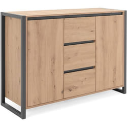 Buffet 2 portes 3 tiroirs - Decor chene artisan / Anthracite - DENVER - L 120 x P 40 x H 88 cm