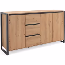 DENVER Buffet 3 portes 3 tiroirs - Decor chene artisan / Anthracite - L 160 x P 40 x H 88 cm