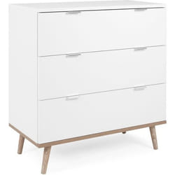 Commode Göteborg - 3 tiroirs - Décor blanc et chêne - Style scandinave - L 798 x P 40 x H 865 cm
