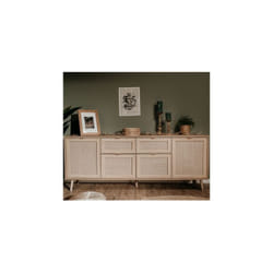 Les Tendances - Buffet 4 portes 2 tiroirs 180x40x71 cm avec décor cannage - kessi