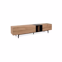 Meuble tv 3 abattants - Decor chene et noir - l 195 x p 37 x h 48 cm - nola