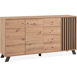 Buffet salle à manger MEDAN - Décor chêne artisan et anthracite - 3 portes + 4 tiroirs - L160 x H85 x P40 cm