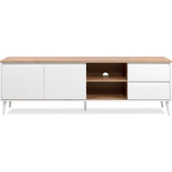 Meuble TV Linz 56A - Décor blanc / chêne artisan - Panneaux de particules - 186 x 59 x 36 cm