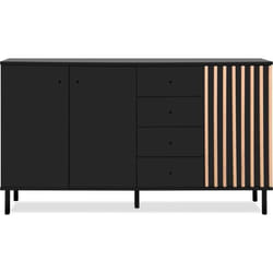 Buffet - MONZA - Décor noir / chêne artisan - 3 portes - 4 tiroirs - 160 x 90 x 40 cm
