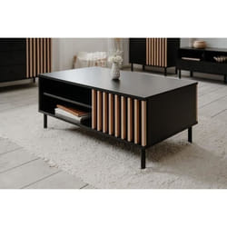 Table basse - MONZA 55A - Noir / Chêne artisan - 1 porte 2 niches - 1105 x 47 x 67 cm