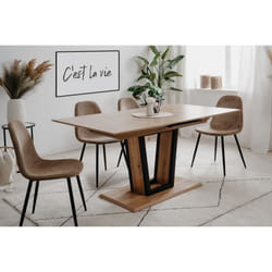 Table extensible - SORIA - Rectangulaire - 10 personnes - 160/200 x 76 x 90 cm - Noir / Chêne artisan