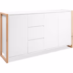 Buffet - DENVER - Chêne artisan / Blanc - 3 portes - 3 tiroirs - 160 x 40 x 88 cm