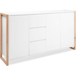 Buffet - DENVER - Chêne artisan / Blanc - 3 portes - 3 tiroirs - 160 x 40 x 88 cm