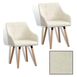 Chaise de salle à manger cuisine x2 vintage en tissu pieds bois Beige