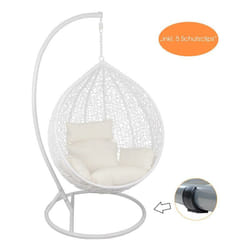 Estexo - Fauteuil suspendu avec support et coussins en polyrotin blanc