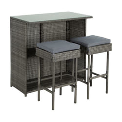 Ensemble de bar de jardin 2 tabourets table + rangement en polyrotin gris