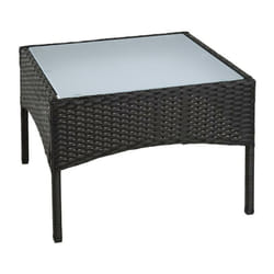 Table de jardin avec plateau en verre 58 x 58 x 42 cm en polyrotin noir