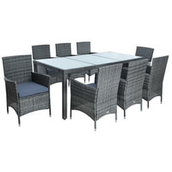 Estexo - Salon de jardin 8 personnes fauteuils et table en polyrotin gris