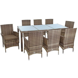 Salon de jardin 8 personnes fauteuils et table en polyrotin marron mixte