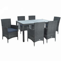 Salon de jardin 6 personnes fauteuils et table en polyrotin gris anthracite