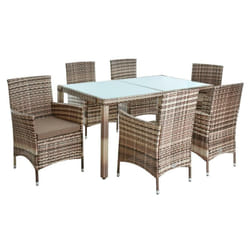 Salon de jardin 6 personnes fauteuils et table en polyrotin marron mixte