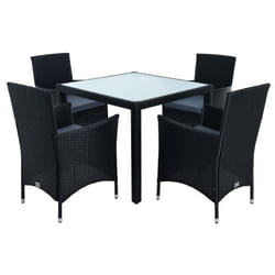 Estexo - Salon de jardin 4 fauteuils + 1 table en polyrotin noir
