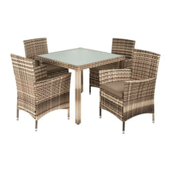 Estexo - Salon de jardin 4 fauteuils + 1 table en polyrotin marron mixte