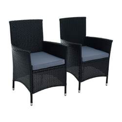 Estexo - 2 Fauteuils de jardin avec coussins gris en polyrotin noir
