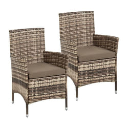 Estexo - 2 Fauteuils de jardin avec coussins gris en polyrotin marron mixte