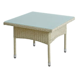 Table de jardin en polyrotin avec plateau en verre 58 x 58 x 45 cm beige