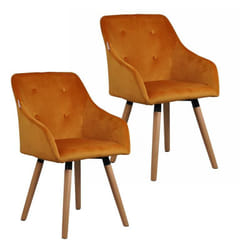 Chaise de salle à manger cuisine x2 vintage en tissu pieds bois Jaune moutarde velours