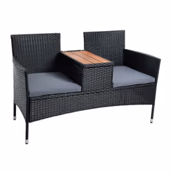 Ce banc de jardin en polyrotin avec table intégrée présente un design intemporel et agréable. Grâce à sa forme compacte, le b ...