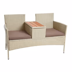 Ce banc de jardin en polyrotin avec table intégrée présente un design intemporel et agréable. Grâce à sa forme compacte, le b ...